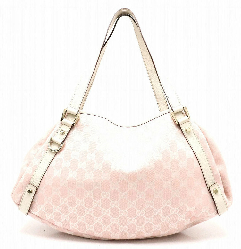 Gucci GG Canvas Tote Bag Shoulder Pink Ivory White